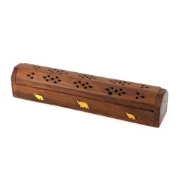 Incense Burner - Wooden Box with Storage - Elephant