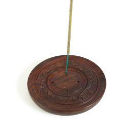 Incense Burner - Wooden Round Plate - 4 inches