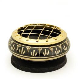 Burner - Black Brass Burner, Low Base, Fern Engraving, Net Top 1.25"Hx2.75"D