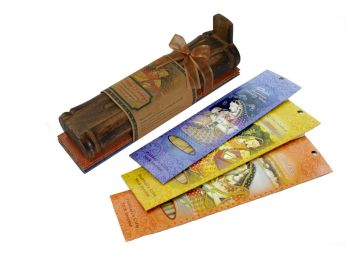 Incense Gift Set - Bamboo Burner + 3 Meditation Incense Sticks Packs & Holiday Greeting - Happy Holidays