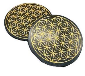(set of 2) 3" Black Tourmaline Flower of Life coaster